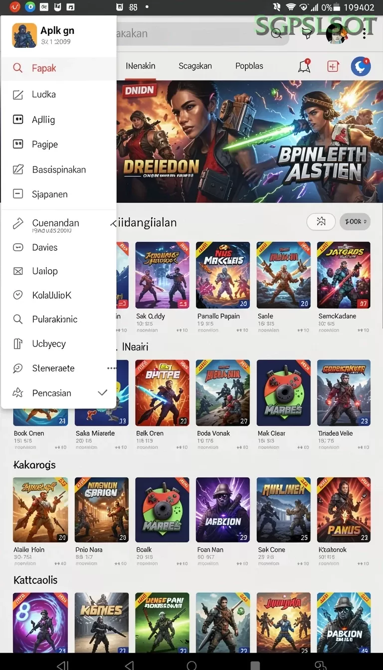 Cuplikan layar H03 — menu navigasi